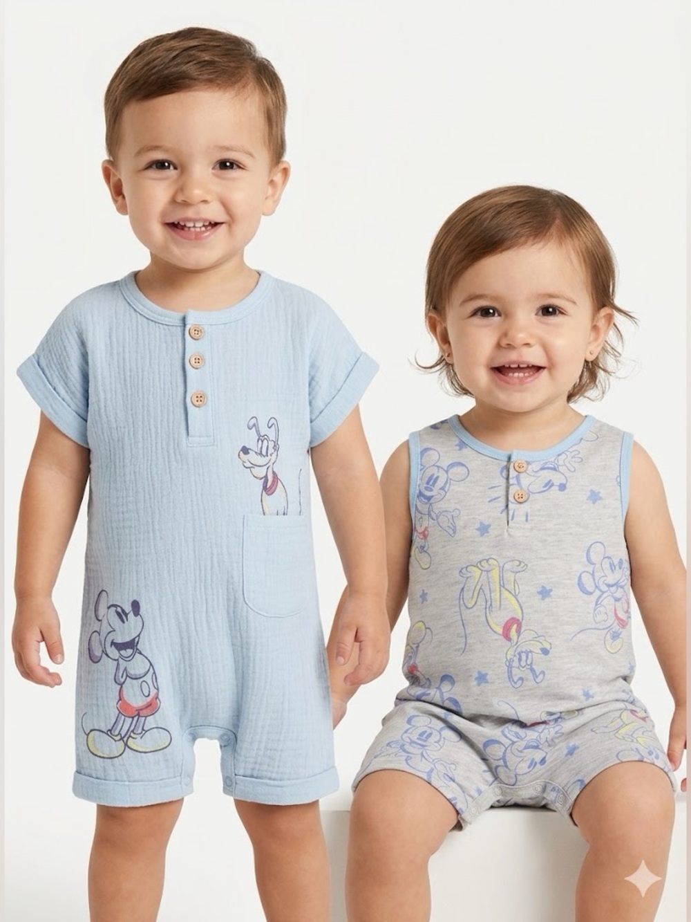 Mickey & Friends Boys Short Sleeve And Sleeveless Rompers  Set 2 Piece 12 Months
